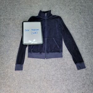 Juicy Couture Kids Velour Track Jacket, Navy Blue, Full Zip, Girls Medium